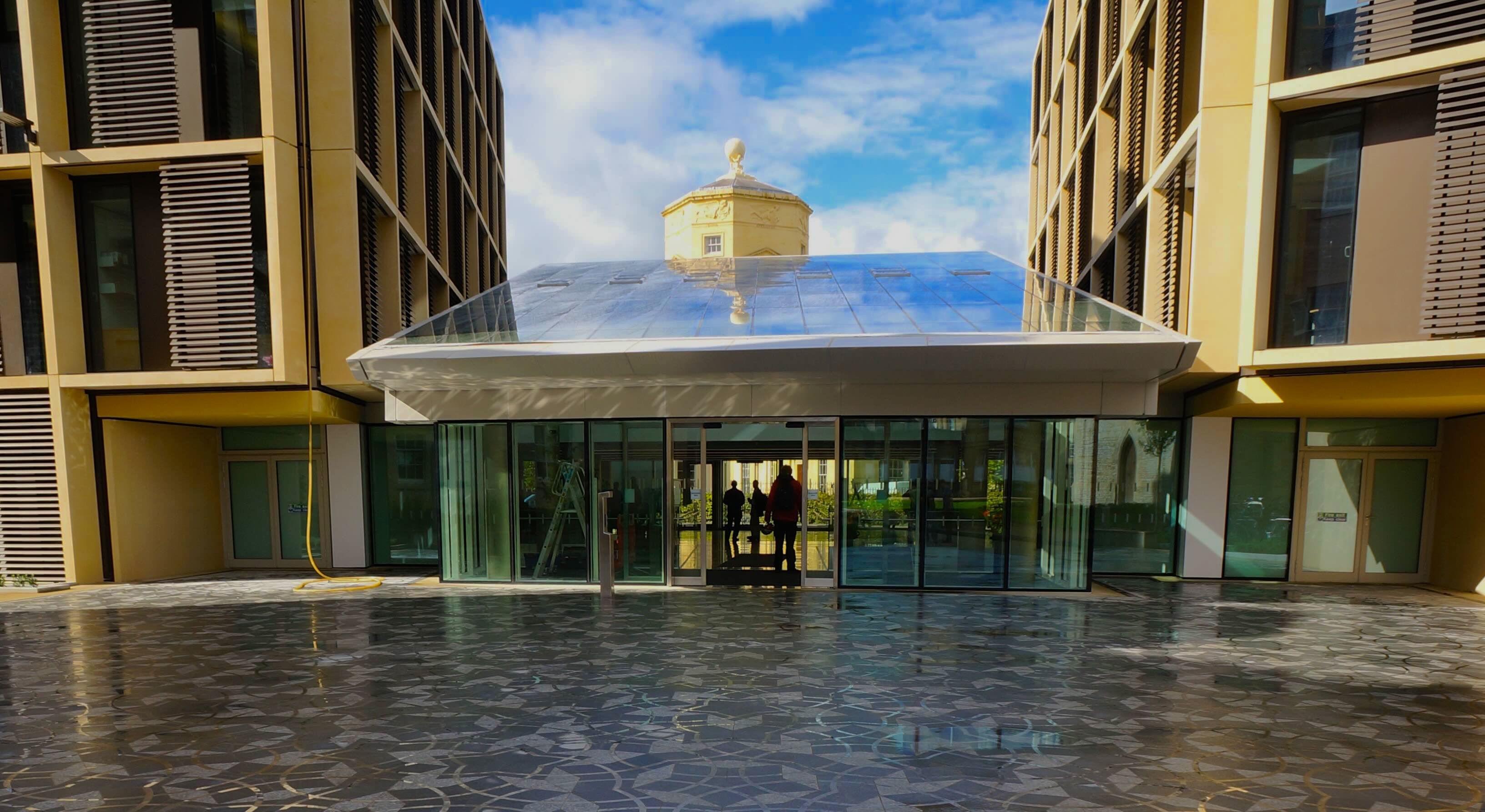 The entrance to the Andrew Wiles Building at the Mathematical Institute, University of Oxford
